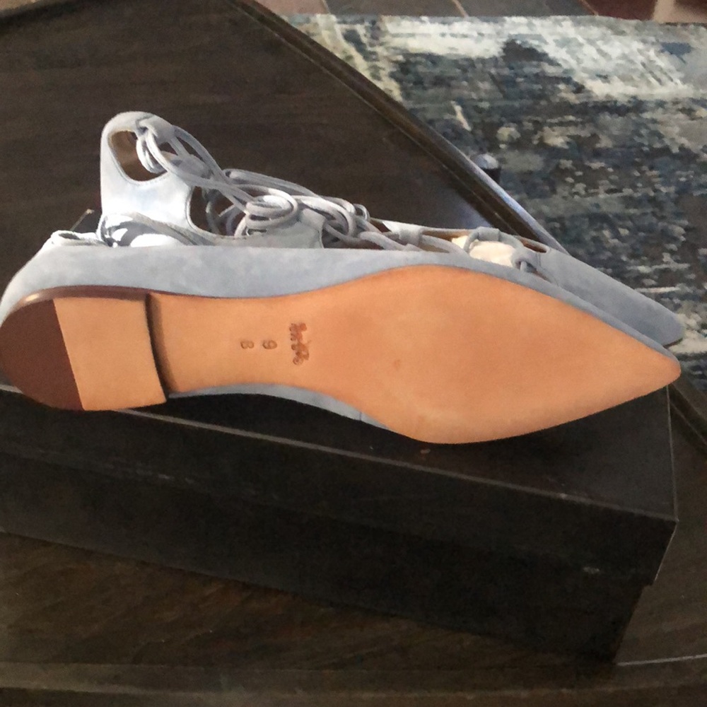 COPY - COACH Justine Suede Pointed Toe Ankle Strap Flats - Picture 4 of 6
